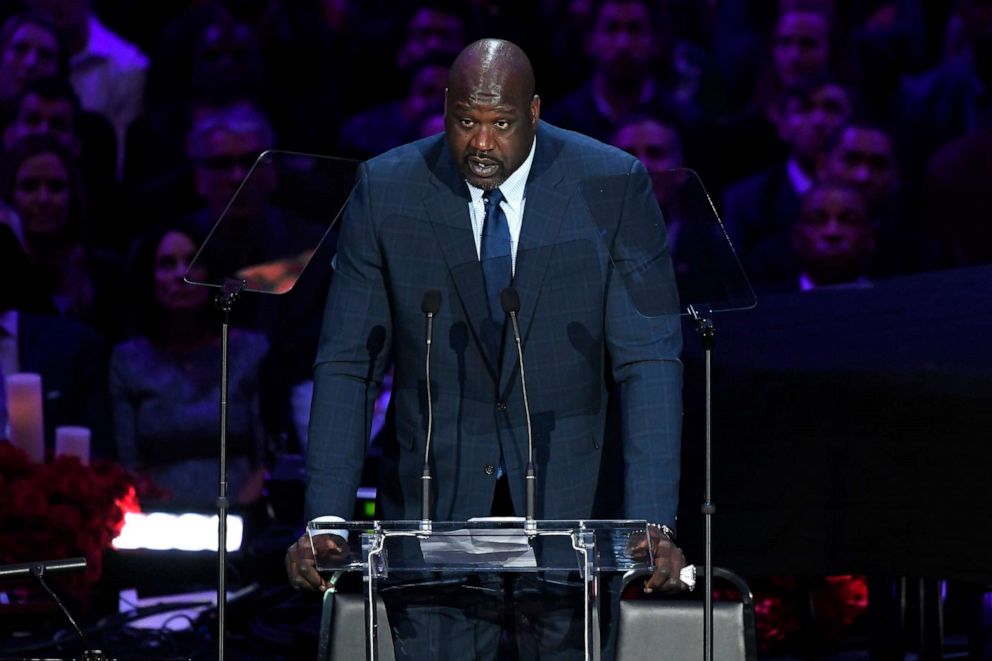 PHOTO: Shaquille O'Neal speaks during The Celebration of Life for Kobe & Gianna Bryant at Staples Center on Feb. 24, 2020, in Los Angeles.