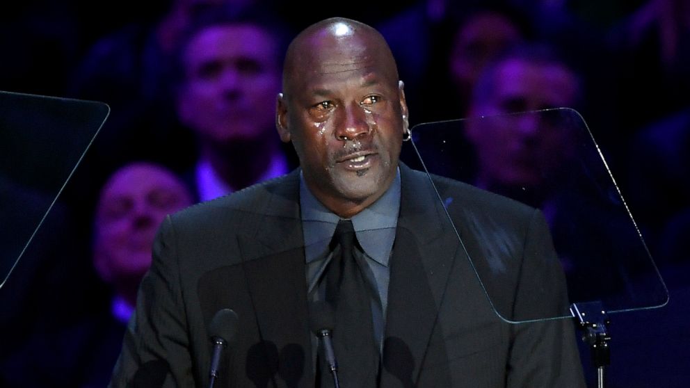 PHOTO: Michael Jordan speaks during The Celebration of Life for Kobe & Gianna Bryant at Staples Center on Feb. 24, 2020, in Los Angeles.