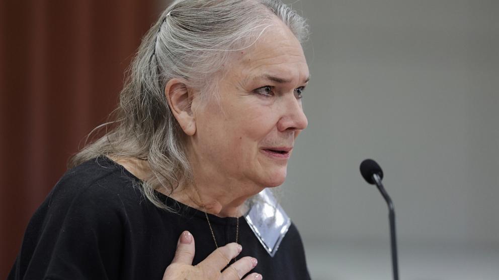 PHOTO: Kim Cheeley, grandmother of victim Madison Mogen, speaks at the sentencing hearing of Bryan Kohberger at the Ada County Courthouse on July 23, 2025 in Boise, Idaho.