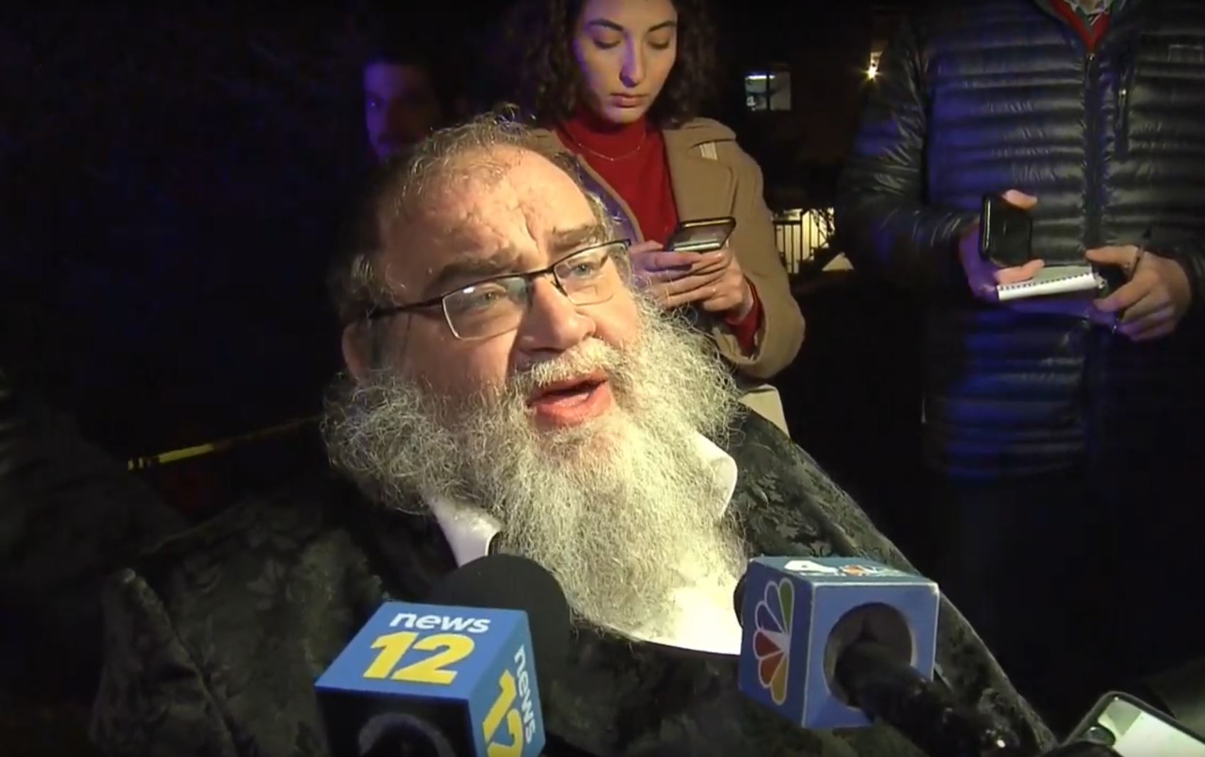 PHOTO: Aron Kohn, who was attending an Orthodox Jewish Hanukkah celebration in Monsey, New York, outside New York City, describes how an unknown assailant entered the house and stabbed six people, Dec. 28, 2019.
