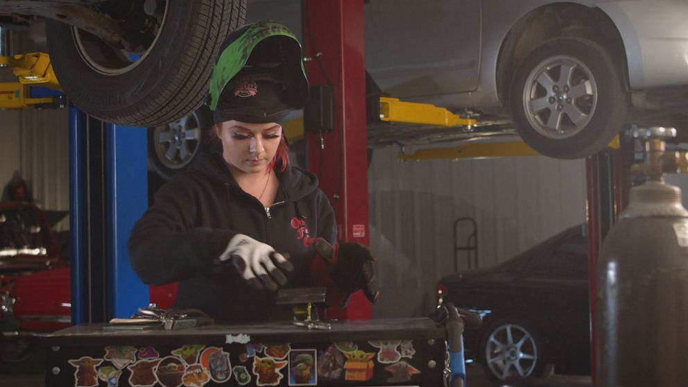 PHOTO: Vaughn, a mechanic, hopes to own her own customs shop and race her own cars one day.