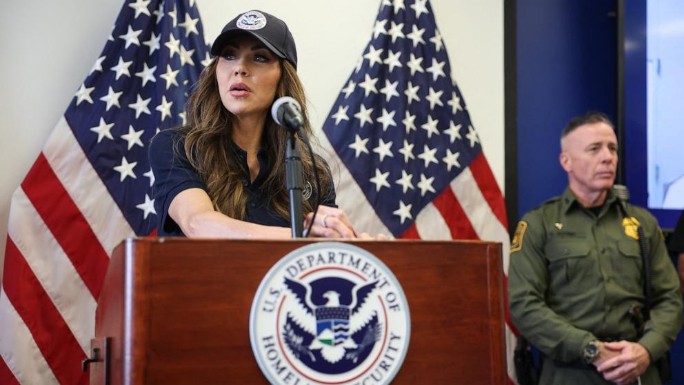 PHOTO: Department of Homeland Security Secretary Kristi Noem speaks during a news conference at the Wilshire Federal Building in Los Angeles, June 12, 2025.