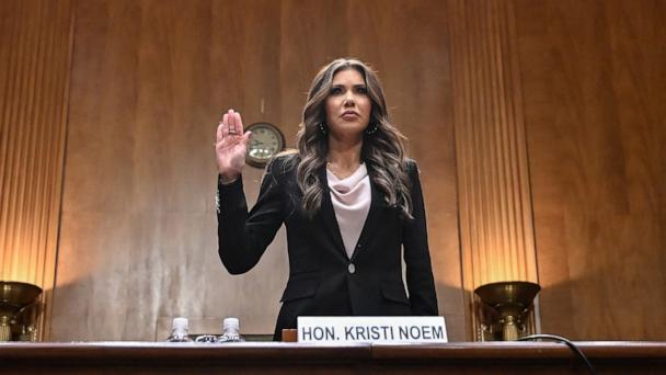 Homeland Security Secretary Kristi Noem, testifies before a Senate Committee on Homeland Security and Governmental Affairs hearing on Capitol Hill, May 20, 2025, in Washington.