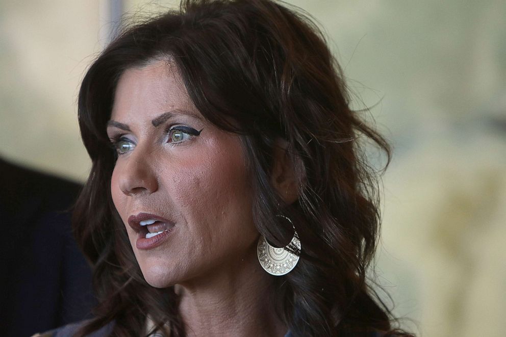 PHOTO: In this March 18, 2020, file photo, South Dakota Gov. Kristi Noem speaks in Rapid City, S.D.