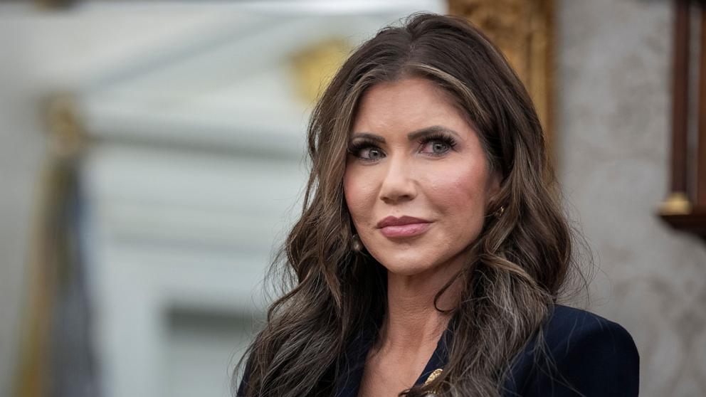 PHOTO: Secretary of Homeland Security Kristi Noem attends a meeting with El Salvador president in the Oval Office at the White House in Washington, April 14, 2025. 
