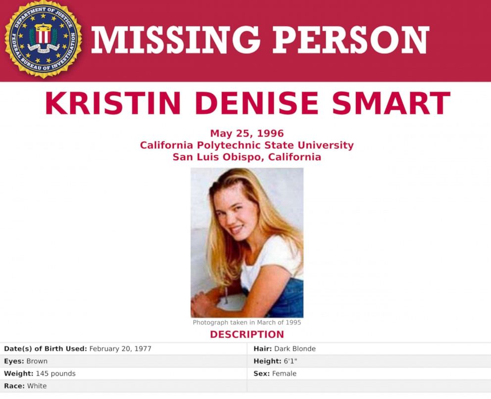 PHOTO: This file missing person poster provided by the FBI is seeking information in the 1996 disappearance of California Polytechnic State University, San Luis Obispo, student Kristin Smart.