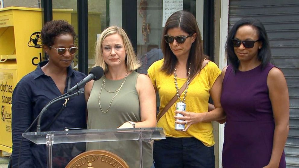 PHOTO: Kristina Moore, center, and other friends of Wendy Karina Martinez speak about her on Sept. 20, 2018, near where she was murdered in what police described as a "random" attack.