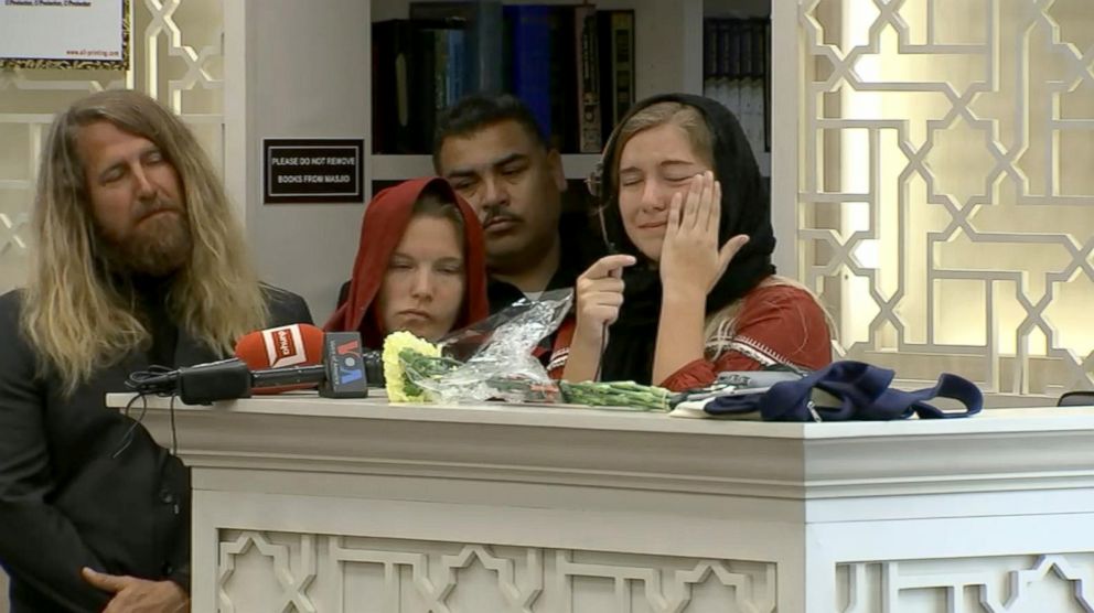 PHOTO: Jaelyn Cogburn speaks at the funeral of Sabika Sheikh, the 17-year-old Pakistani exchange student killed in the massacre at Santa Fe High School, at Masjid Sabireen mosque in the Houston suburb of Stafford, Texas, May 20, 2018.