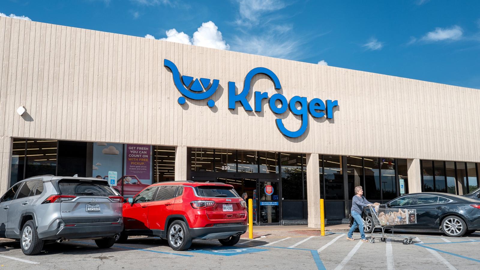 PHOTO: A person exits a Kroger grocery store in the Heights district on October 8, 2025 in Houston, Texas.