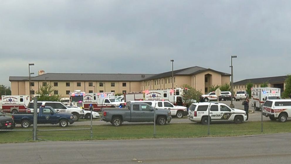 PHOTO: First responders secure the area after an active shooter was reported at the Joint Base San Antonio-Lackland Medina Annex and base in San Antonio, Texas, April 8, 2016.