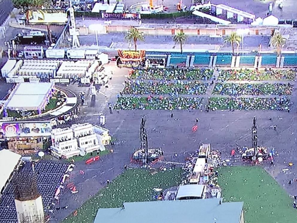 PHOTO: KTNV tweeted this image, Oct. 5, 2017 as their chopper flew over the scene of the Las Vegas festival site after Sundays mass shooting.