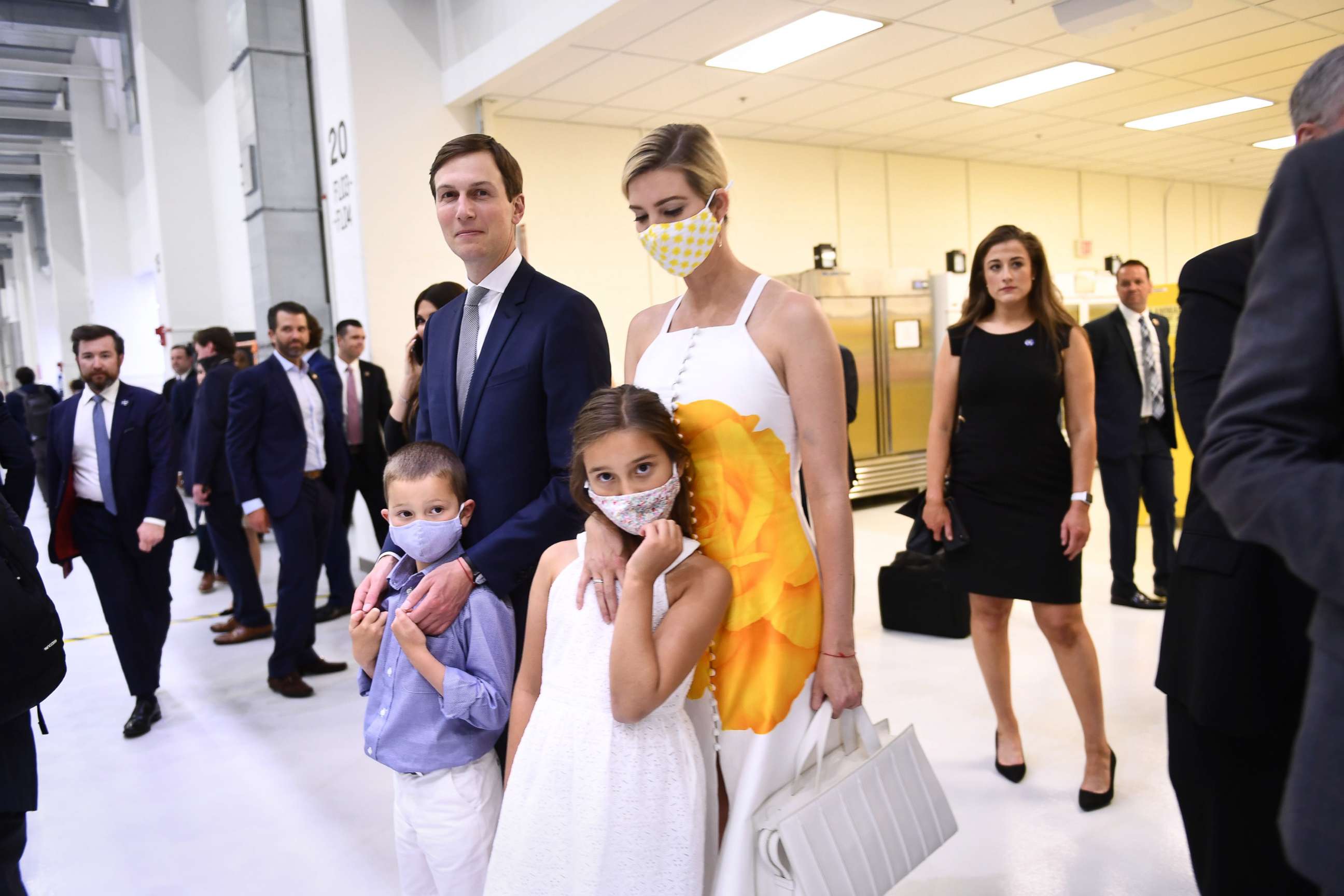 PHOTO: Senior Advisors to the President Jared Kushner and Ivanka Trump, with their children, arrive at the Kennedy Space Center in Florida on May 27, 2020, to watch the launch of the SpaceX Falcon 9 rocket.