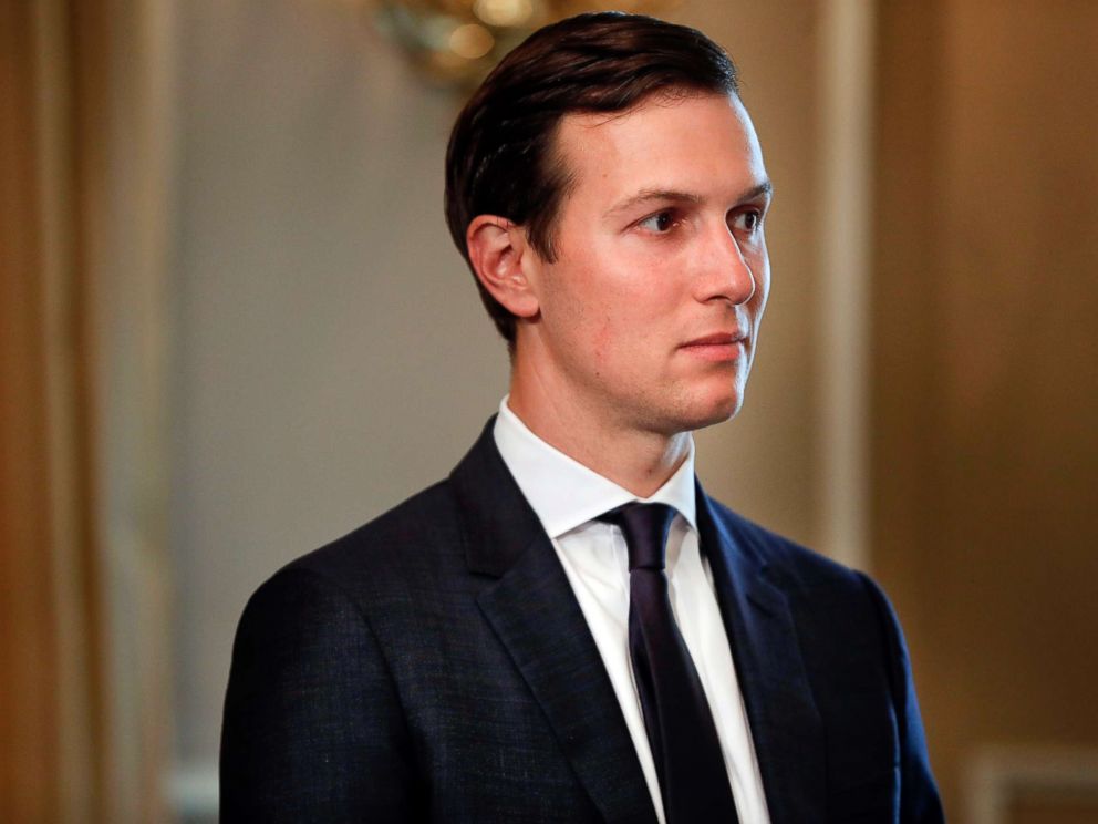 PHOTO: White House senior adviser Jared Kushner listens to President Donald Trump at Trump National Golf Club in Bedminster, N.J., on Aug. 11, 2017.