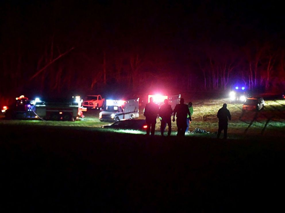 PHOTO: First responders at the site after helicopters crashed in Trigg County, Ky., March 29, 2023.