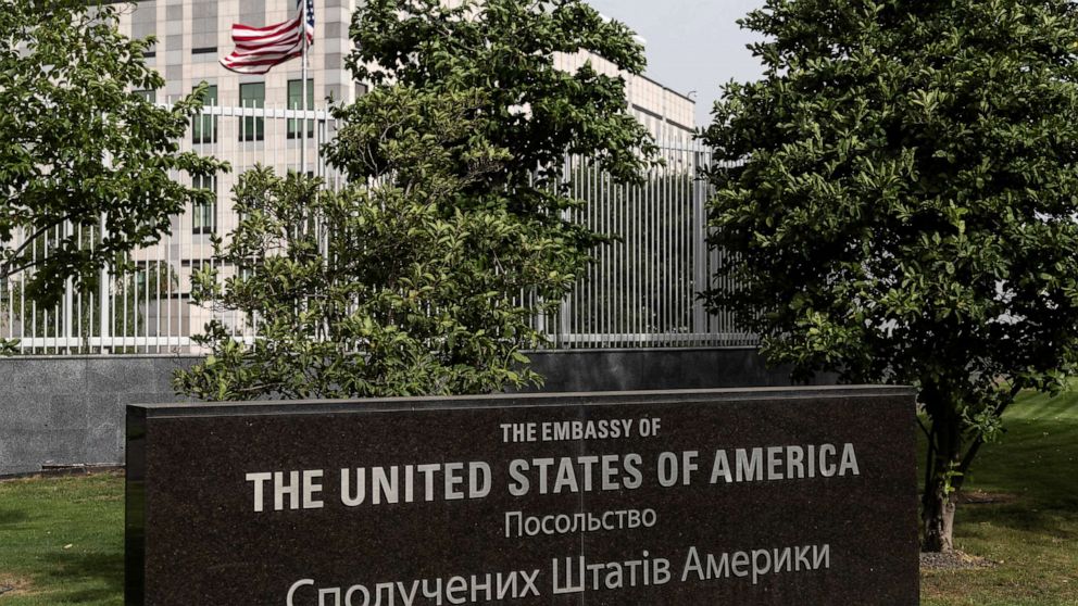 PHOTO: The U.S. Embassy in Ukraine, as Russia's attack on Ukraine continues, in Kyiv, Ukraine, Aug. 23, 2022.