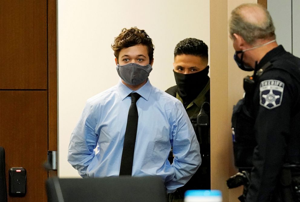 PHOTO: Kyle Rittenhouse is escorted in the courtroom for his extradition hearing in Lake County in Waukegan, Ill., Oct. 30, 2020.