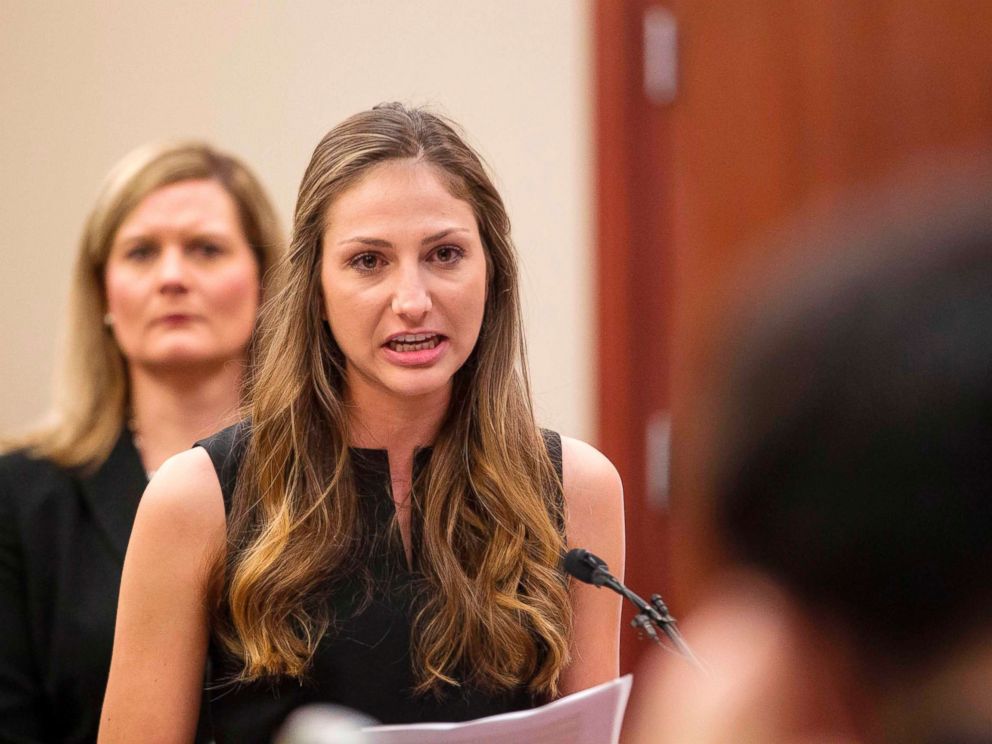 PHOTO: Kyle Stephens gives her victim impact statement during a sentencing hearing in Lansing, Mich., Jan. 16, 2018.