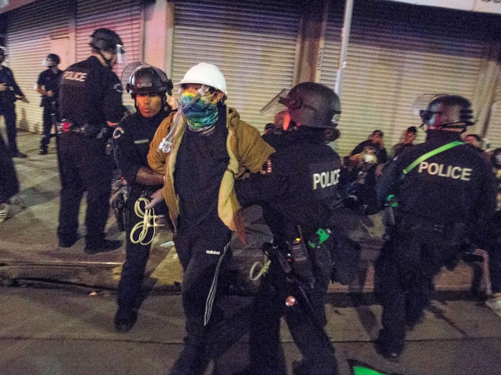 PHOTO: In this May 31, 2020, file photo, Los Angeles police officers arrest a demonstrator in Los Angeles. 