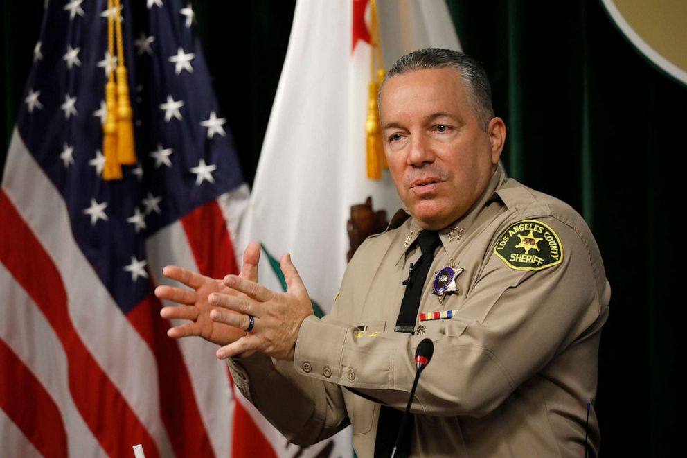 PHOTO: Los Angeles County Sheriff Alex Villanueva speaks at a news conference in Los Angeles, Sept. 22, 2021.