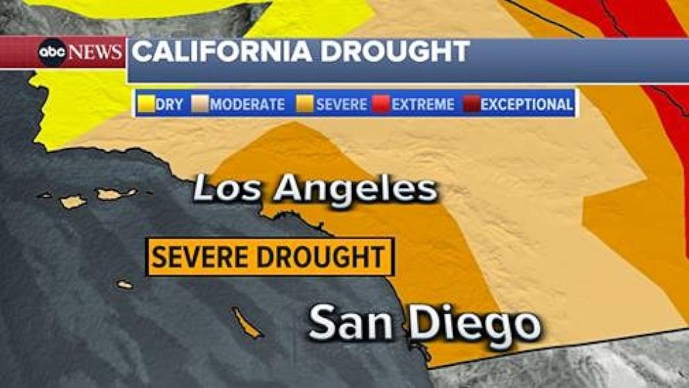 PHOTO: Los Angeles is now in a severe drought, the third of five steps on the monitor.