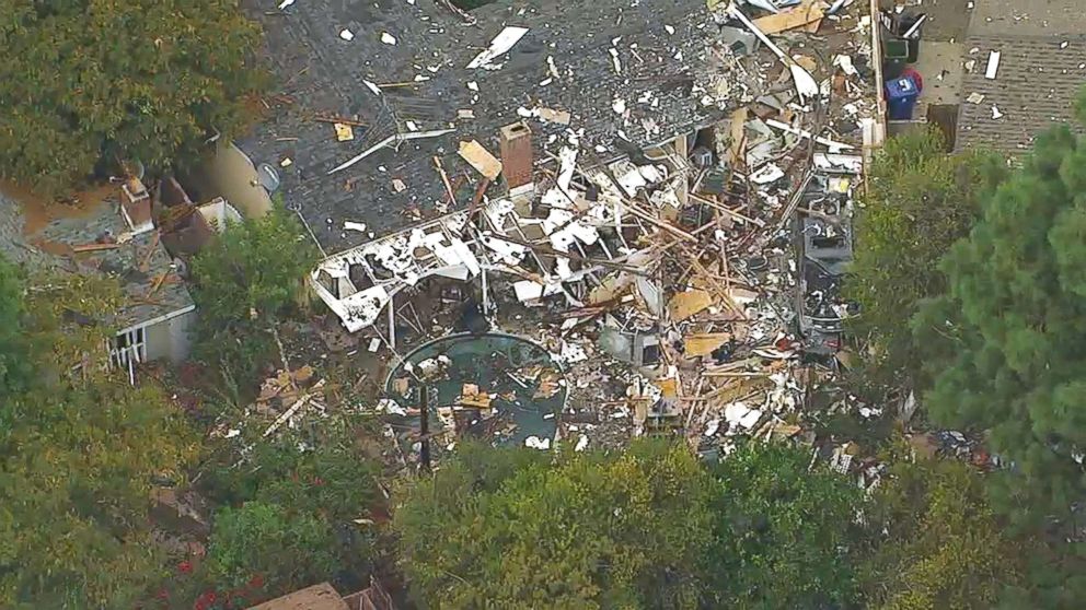 An aerial view of the damage caused by a home explosion on Sept. 20, 2017, in western Los Angeles.