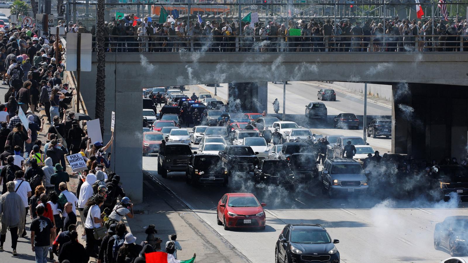 LA immigration protests live updates: Protesters block traffic walking on 101 freeway