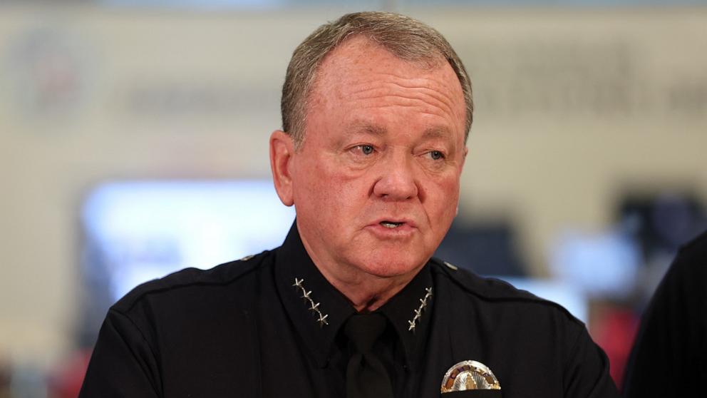 PHOTO: Chief of the Los Angeles Police Department Jim McDonnell speaks during a press conference at the City of Los Angeles Emergency Operations Center on June 9, 2025.