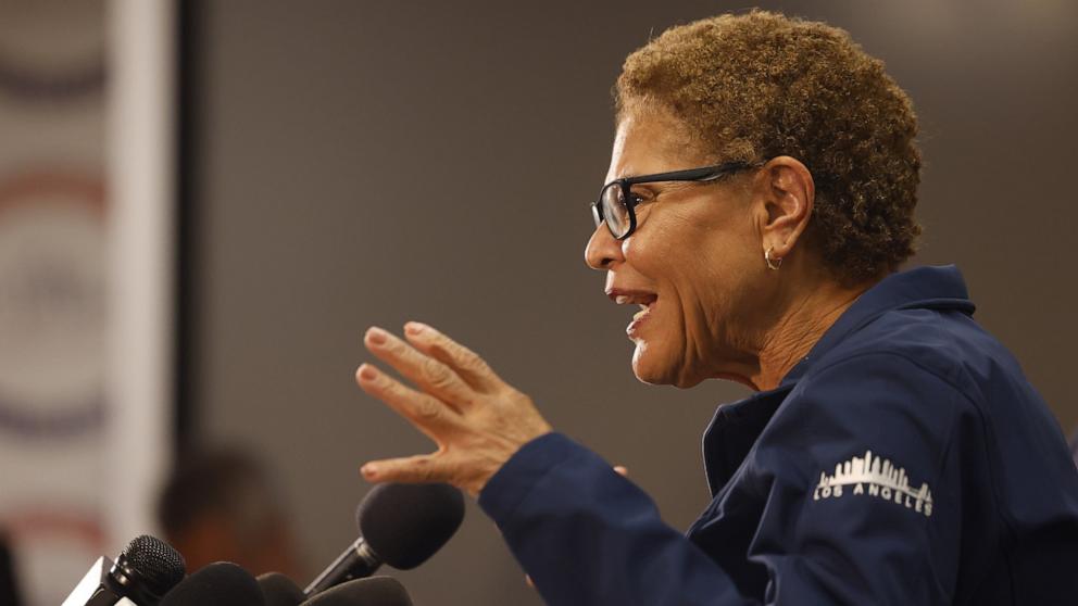 PHOTO: Los Angeles Mayor Karen Bass addresses the media during a press conference at the City of Los Angeles Emergency Operation Center, in Los Angeles, June 9, 2025.