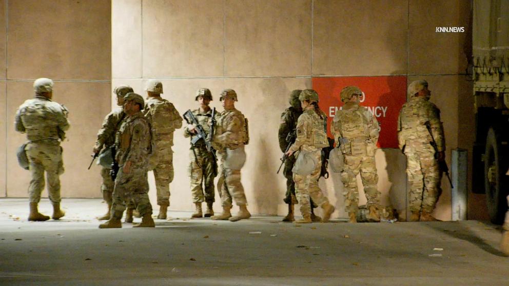 PHOTO: Members of the California National Guard arrive in Los Angeles, June 8, 2025.
