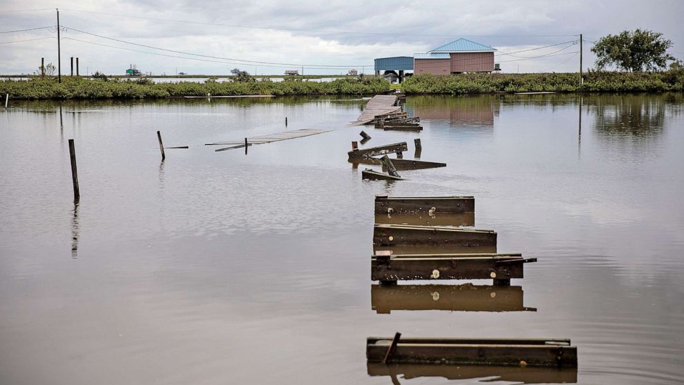 PHOTO: A home is pictured amidst coastal waters and marshlands on Aug. 25, 2019 in Port Fourchon, La. According NOAA, Louisiana's combination of rising waters and sinking land give it one of the highest rates of relative sea level rise on the planet.