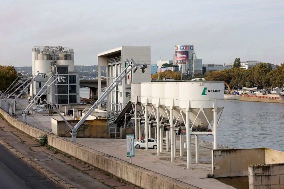 PHOTO: In this Oct. 19, 2022, file photo, the concrete plant of the French building materials company, Lafarge is seen in Issy-les-Moulineaux, France.