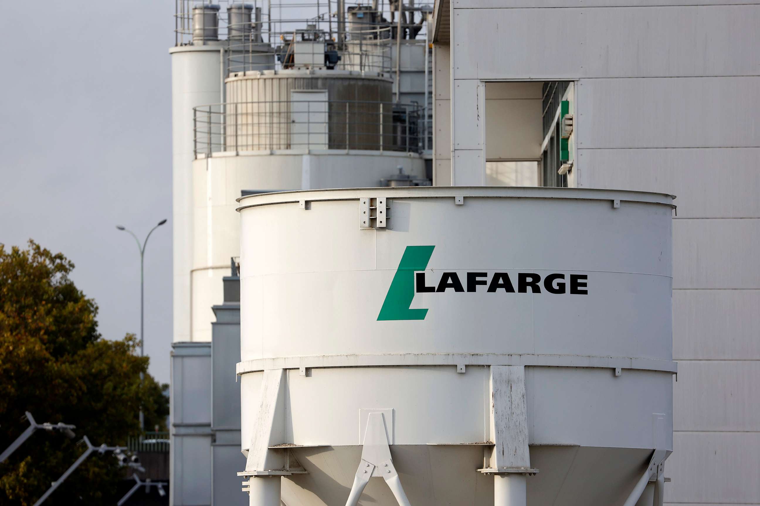 PHOTO: In this Oct. 19, 2022, file photo the logo of the concrete plant of the French building materials company, Lafarge is seen in Issy-les-Moulineaux, France.