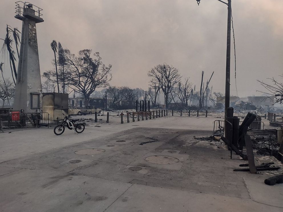 PHOTO: Destroyed buildings smolder after wildfires fanned by the winds of a distant hurricane devastated Maui's city of Lahaina, Hawaii, on Aug. 9, 2023.