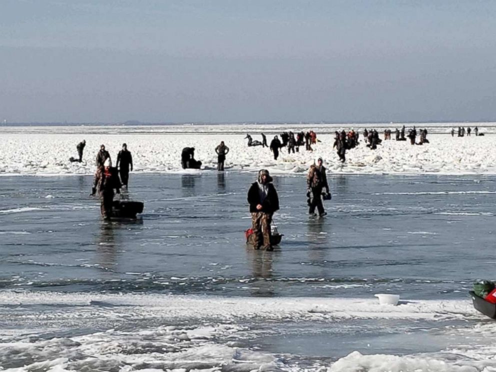 PHOTO: Forty-six ice fishermen were rescued by the US Coast Guard near Catawaba Island, Ohio, after stranding in the pack ice on Saturday, March 9, 2019.