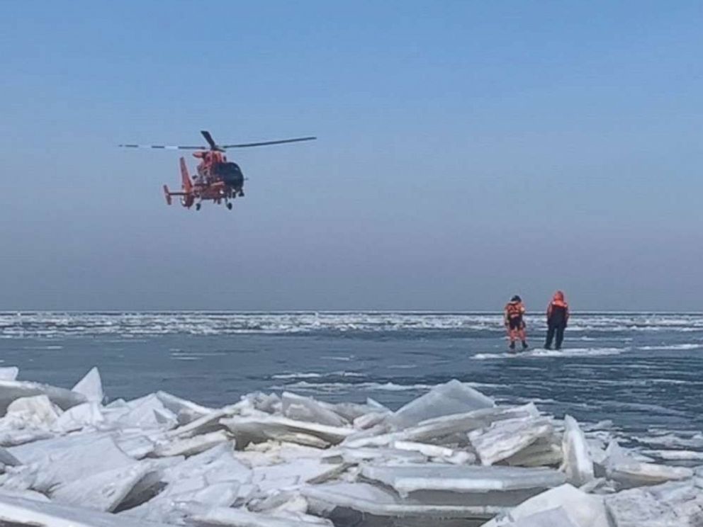 PHOTO: Forty-six ice fishermen were rescued by the US Coast Guard near Catawaba Island, Ohio, after stranding on an ice floe on Saturday, March 9, 2019.