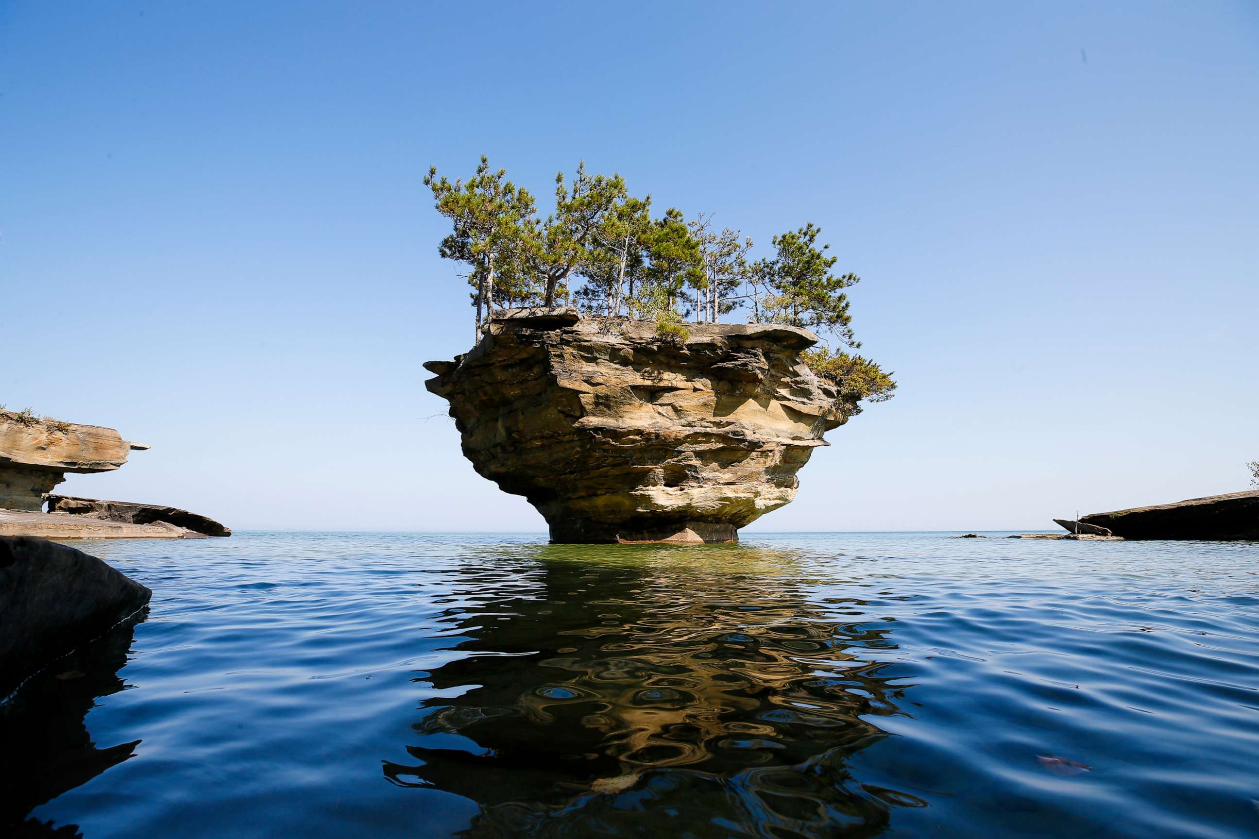 PHOTO: Turnip rock, a geological rock formation stands in Lake Huron near Port Austin, Mich.