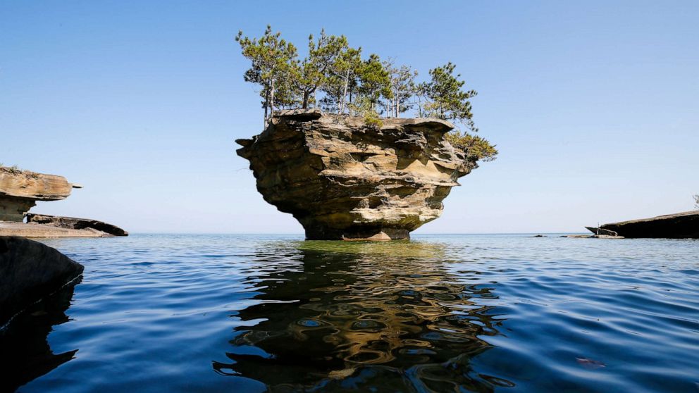 PHOTO: Turnip rock, a geological rock formation stands in Lake Huron near Port Austin, Mich.