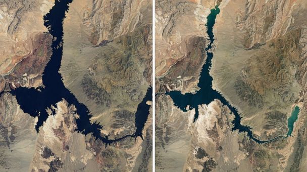 Dramatic satellite images show how much water levels in Lake Mead have ...