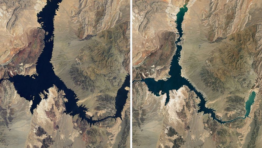 Foto: Imagens divulgadas pela NASA mostram perda de água no Lago Mead, em Nevada, de 6 de julho de 2000 a 3 de julho de 2022.