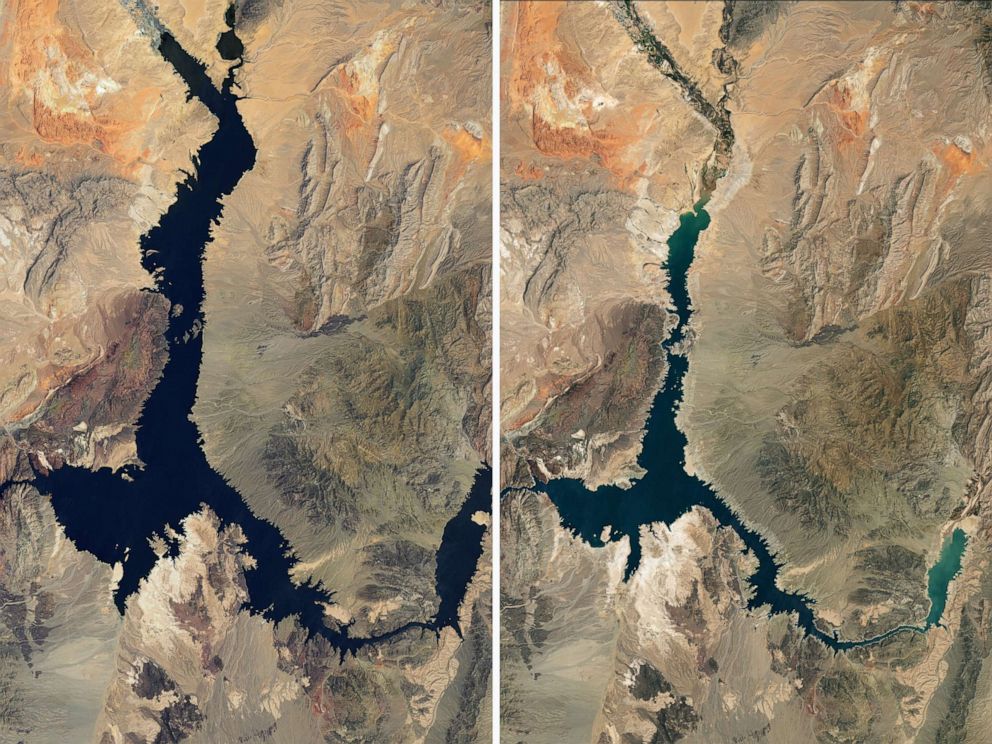 PHOTO: Images released by NASA show the water loss at Lake Mead, Nevada as of July 3, 2022 from July 6, 2000.