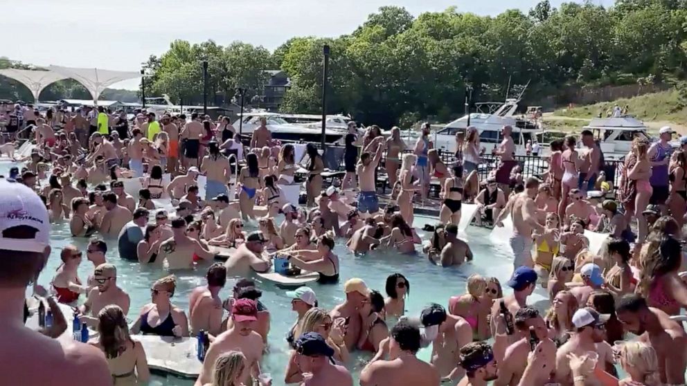 PHOTO: Revelers celebrate Memorial Day weekend at Osage Beach of the Lake of the Ozarks, Missouri, May 23, 2020.