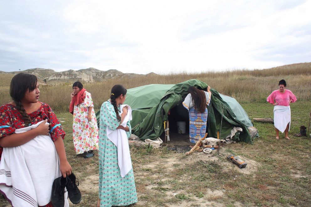 PHOTO: Students from the Pine Ridge Girls' School after participating in a sweat lodge on the Pine Ridge reservation in South Dakota, Sept. 27, 2018.
