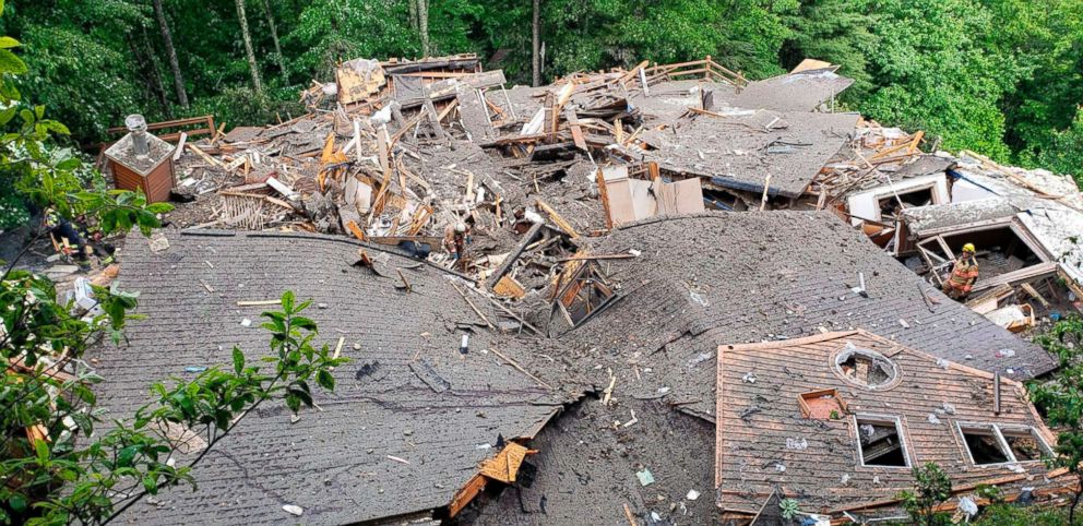 PHOTO: A home was destroyed by a gas leak following a landslide from the effects of Subtropical Storm Alberto, May 30, 2018 in Boone, N.C. Sgt. Shane Robbins said the landslide resulted in the "catastrophic destruction" of the home because of a gas leak.