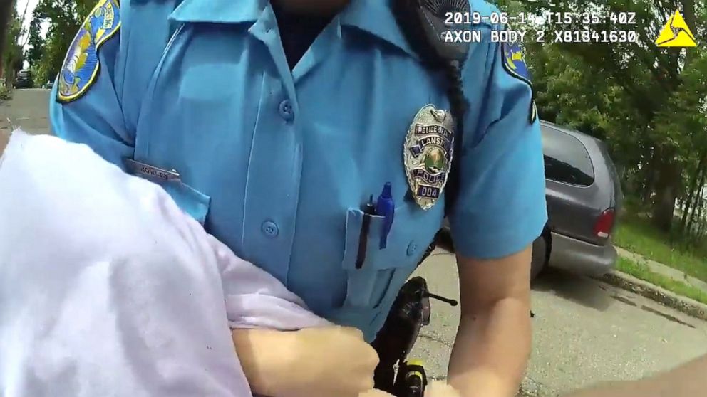 PHOTO: Body camera footage from the Lansing Police Department shows an officer striking a 16-year-old girl who had escaped from a youth home on probation violation charges on Friday, June 14, 2019. 