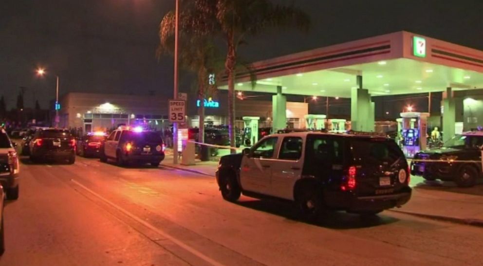 PHOTO: California authorities are searching for a suspect after an LAPD officer was shot in South Los Angeles Saturday night. One suspect was shot and injured by police.