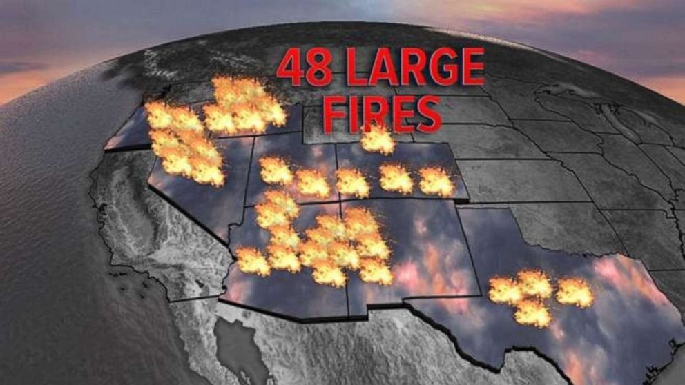 PHOTO: There are 48 large-scale fires burning across the West on Thursday.