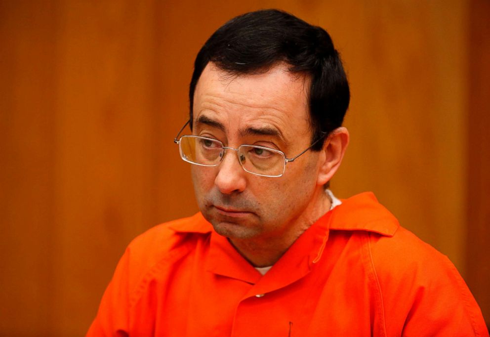 PHOTO: Former Michigan State University and USA Gymnastics doctor Larry Nassar listens during the sentencing phase in Eaton, County Circuit Court on Jan. 31, 2018, in Charlotte, Mich.