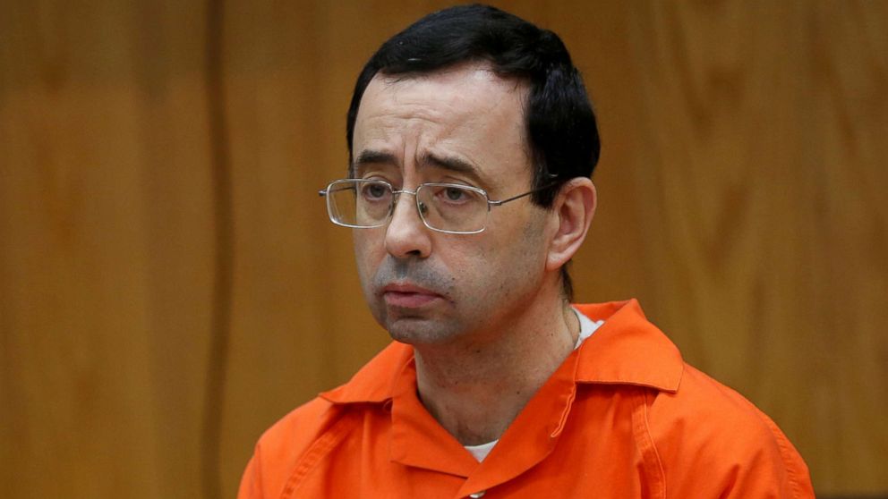PHOTO: Larry Nassar, a former team USA Gymnastics doctor who pleaded guilty in November 2017 to sexual assault, listens to victims impact statements during his sentencing in the Eaton County Circuit Court in Charlotte, Mich., Jan. 31, 2018.