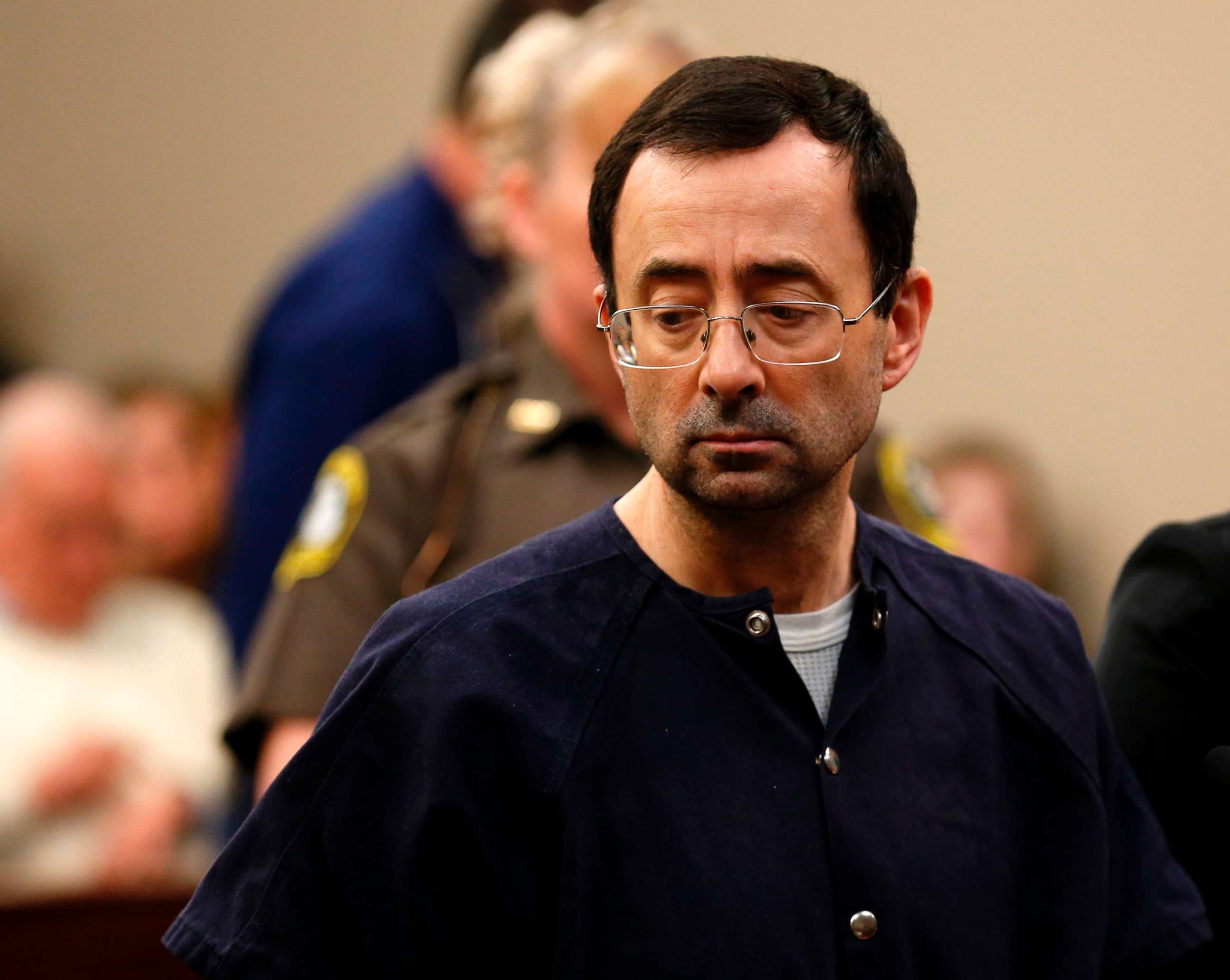 PHOTO: Former Michigan State University and USA Gymnastics doctor Larry Nassar addresses the court during the sentencing phase in Ingham County Circuit Court on Jan. 24, 2018, in Lansing, Mich.