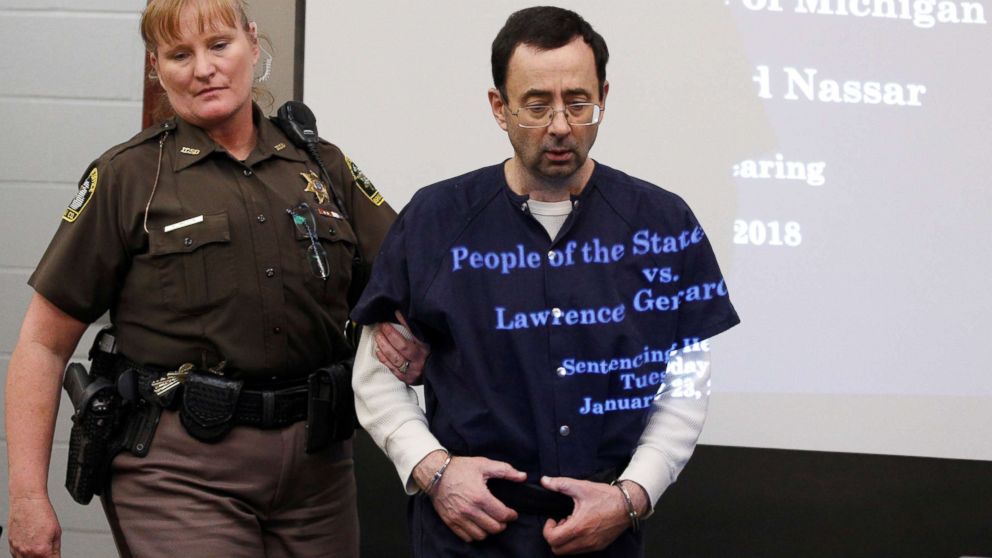 PHOTO: Larry Nassar, a former team USA Gymnastics doctor, who pleaded guilty in November 2017 to sexual assault charges, returns from a break to listen to victim testimony in the courtroom during his sentencing hearing in Lansing, Mich., Jan. 23, 2018.